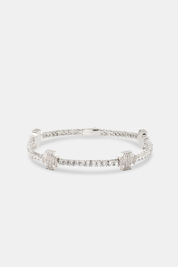 Iced Cross Motif Tennis Bracelet - 3mm