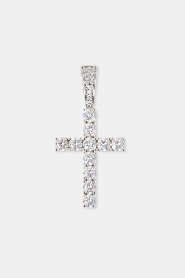 Iced Cross Pendant & 14mm Prong Cuban Chain - White