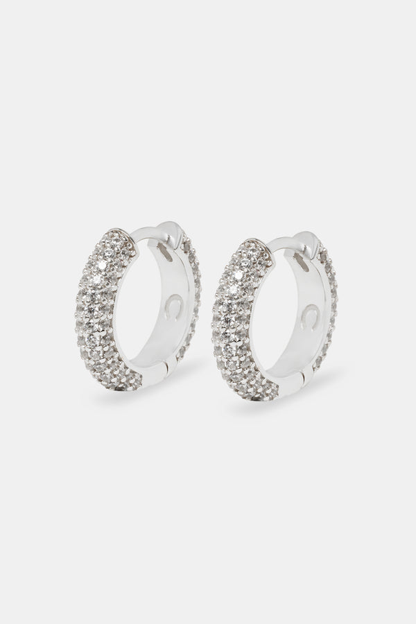 Womens Iced Hoop Earrings - Silver 15mm