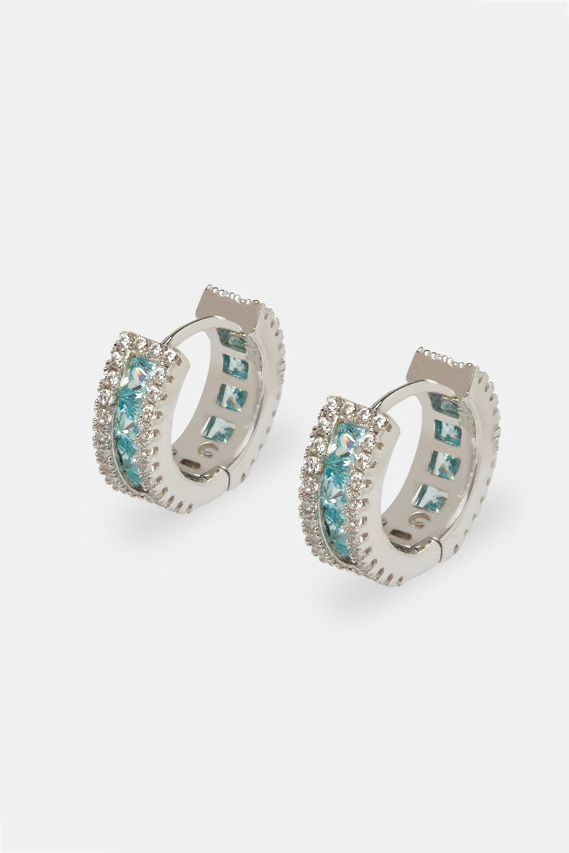 Light Blue Baguette Huggie Earrings