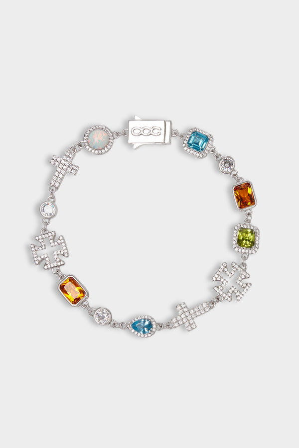 Multi Gemstone & Cross Bracelet - White