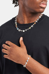 Multi Gemstone & Cross Chain + Bracelet - White