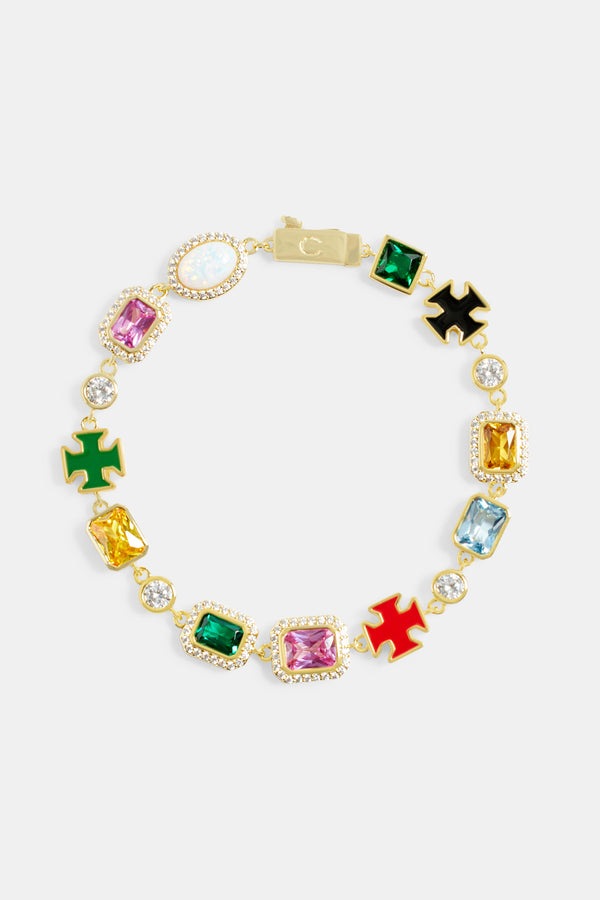 Multi Gemstone Motif Bracelet - Gold