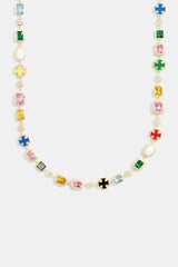 Multi Gemstone Motif Necklace & Bracelet - Gold