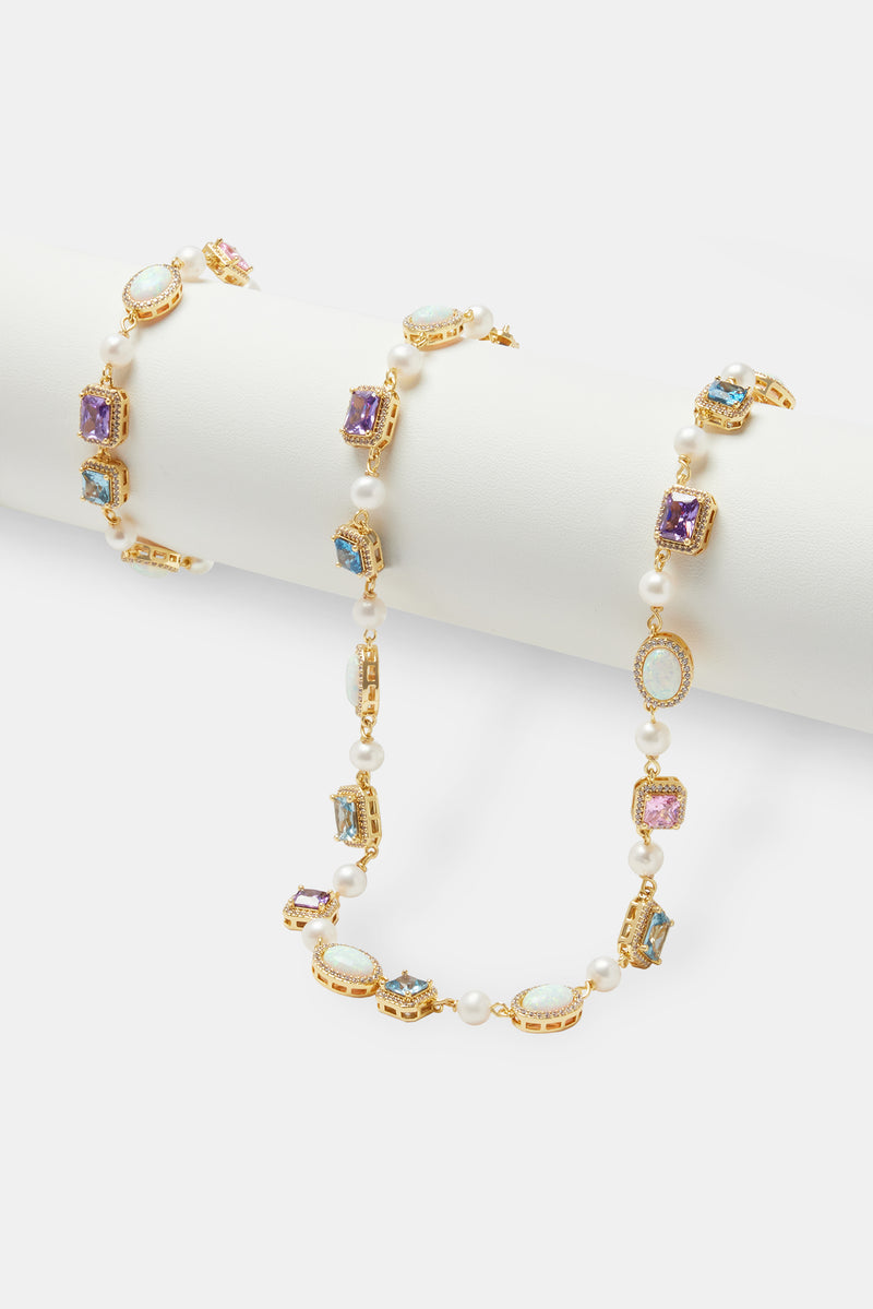 Freshwater Pearl & Opal Mixed Gemstone Chain & Bracelet