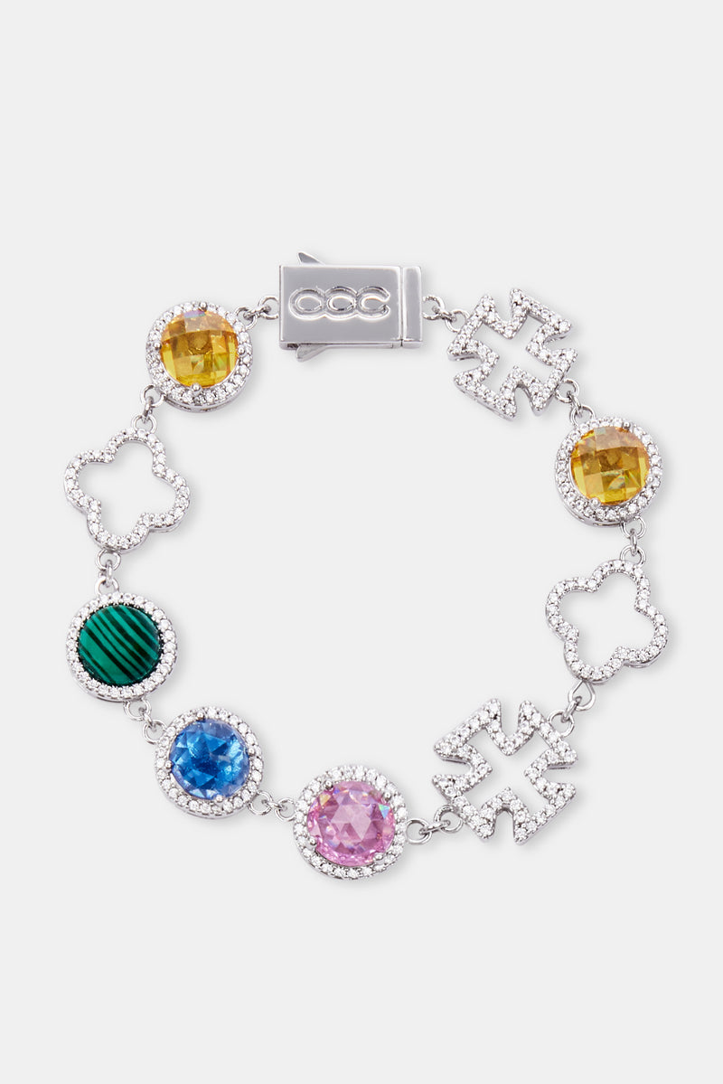 Motif & Multi Gemstone Bracelet - White