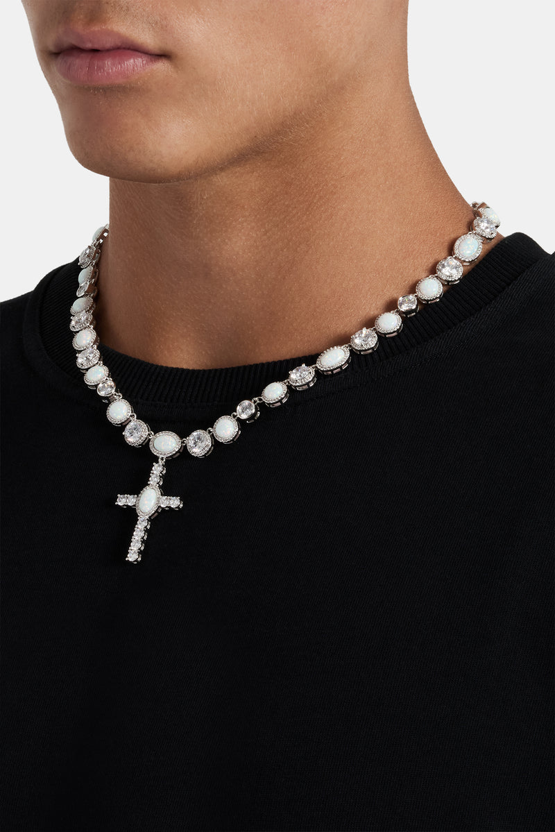 Opal & Round CZ Drop Cross Chain