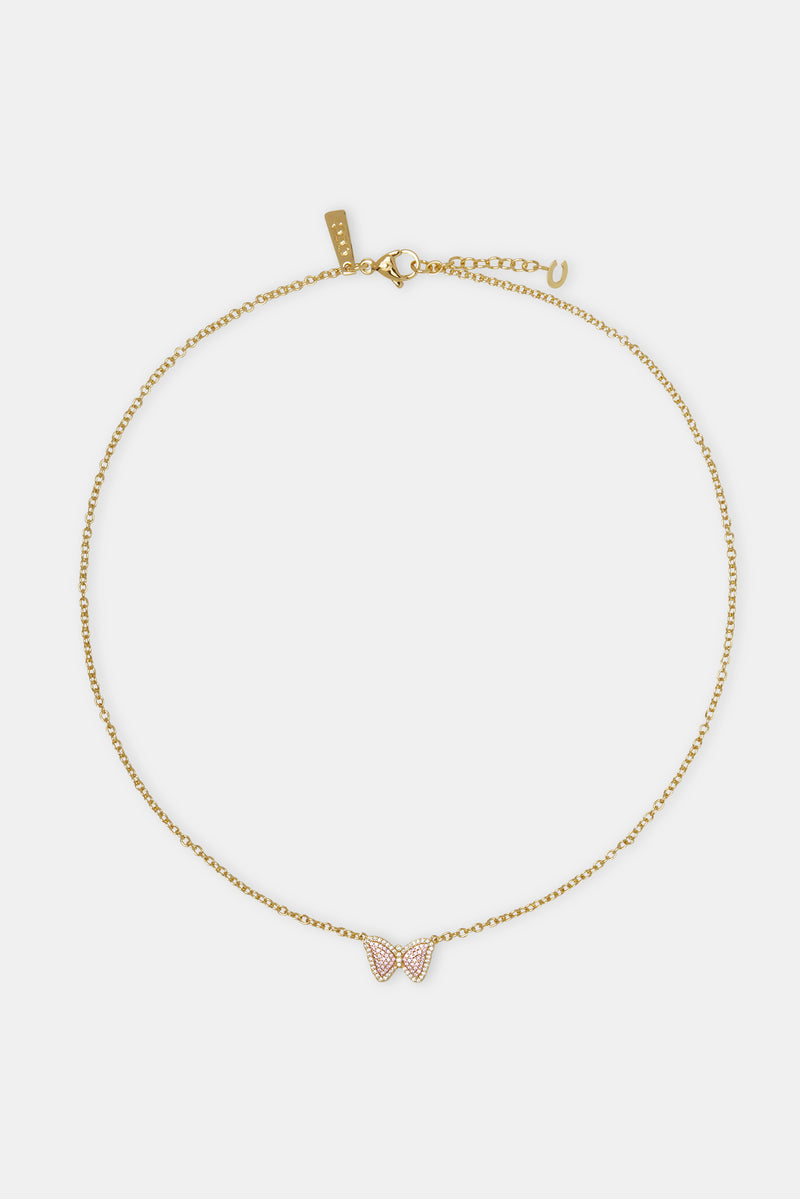 Iced Pink Butterfly Necklace - 15mm