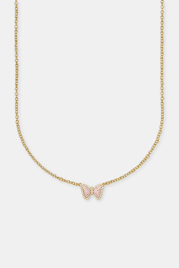 Iced Pink Butterfly Necklace - 15mm