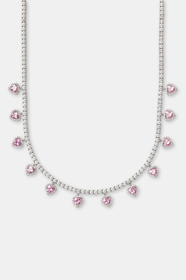 Pink Drop Heart Gemstone Tennis Chain - 3mm