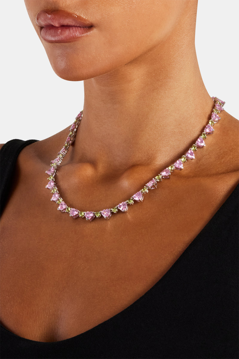 Pink & Green Heart Tennis Chain - 8mm