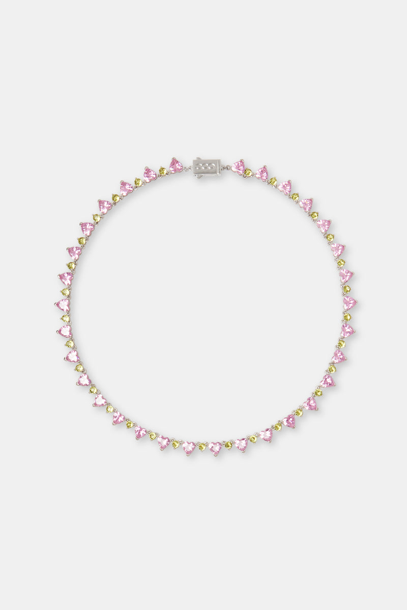 Pink & Green Heart Tennis Chain - 8mm