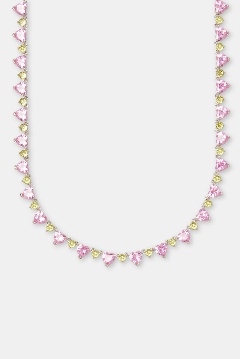 Pink & Green Heart Tennis Chain - 8mm