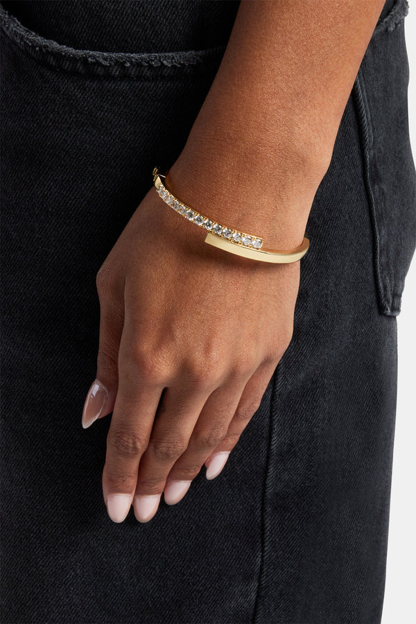 Polished & Iced Half Bangle - 5mm - Gold