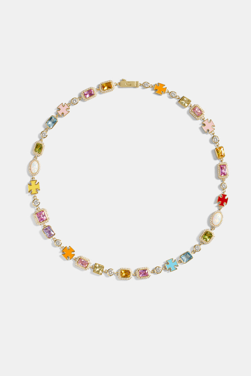 Pink Multi Gemstone Motif Necklace - Gold – Cernucci