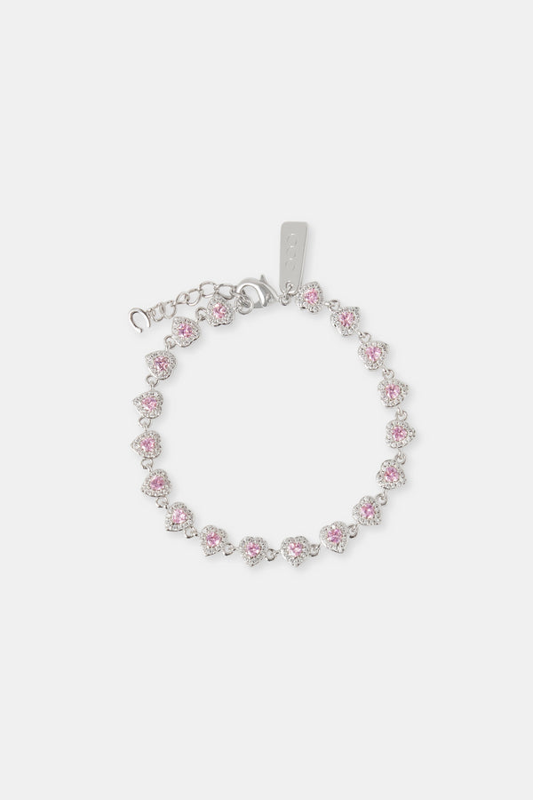 Pink Heart Bezel Iced Bracelet - 5mm