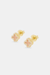 Pink Agate Iced Motif Stud Earrings - 8mm