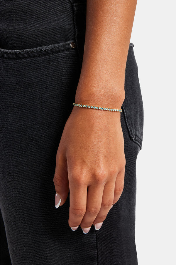 2.5mm Womens Micro Tennis Bracelet - Aqua