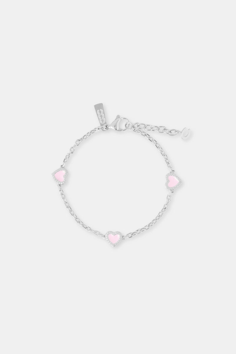 Pink Enamel Heart Rolo Bracelet - 8mm