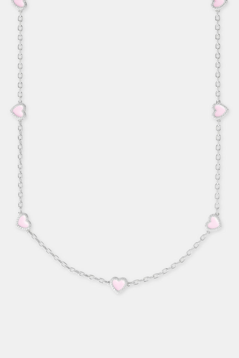 Pink Enamel Heart Rolo Necklace - 8mm