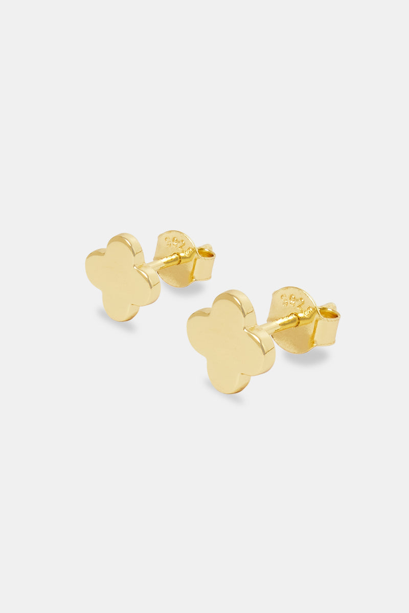 8mm Polished Motif Stud Earrings - Gold