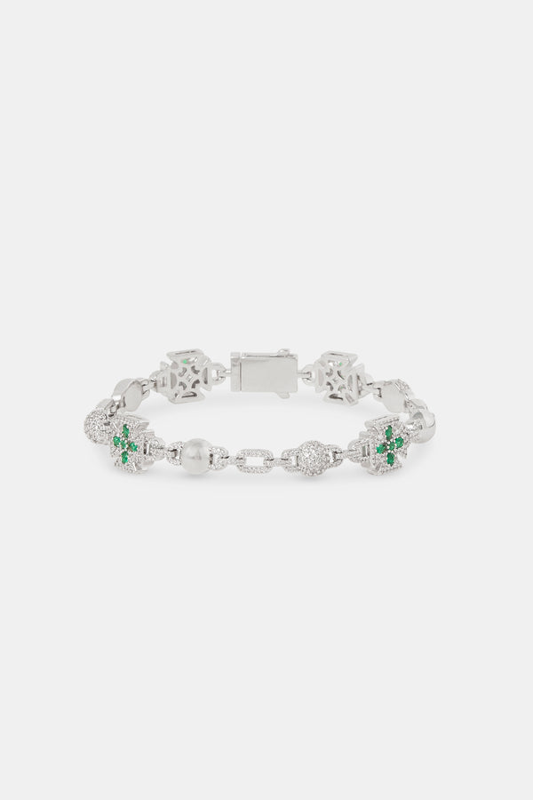 Polished & Iced Link Green Motif Bracelet - 10mm