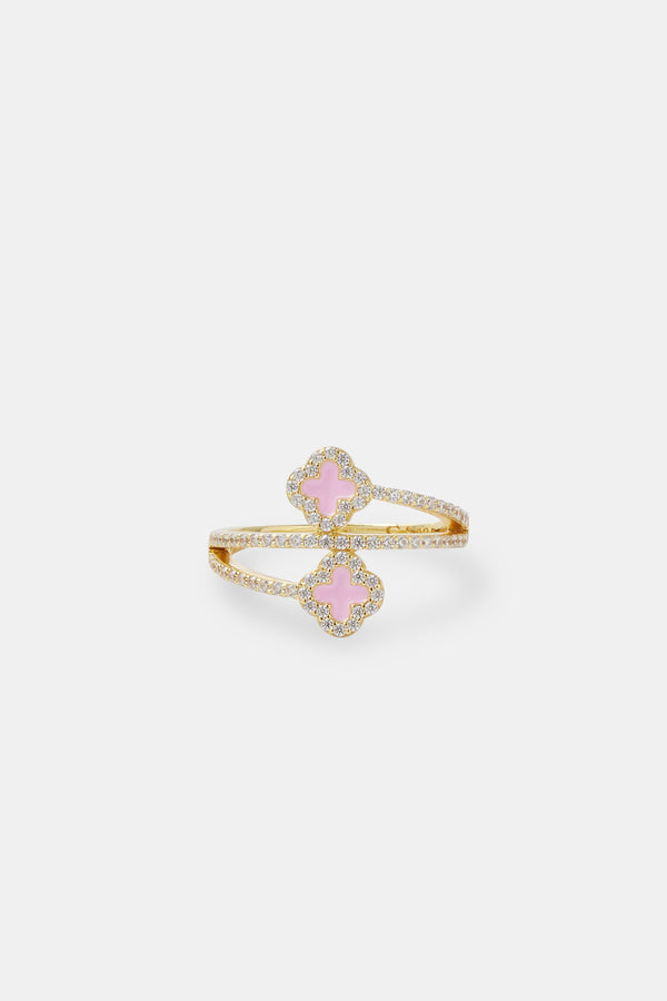 Gold Plated 925 15mm Pink Enamel Motif Twist Ring