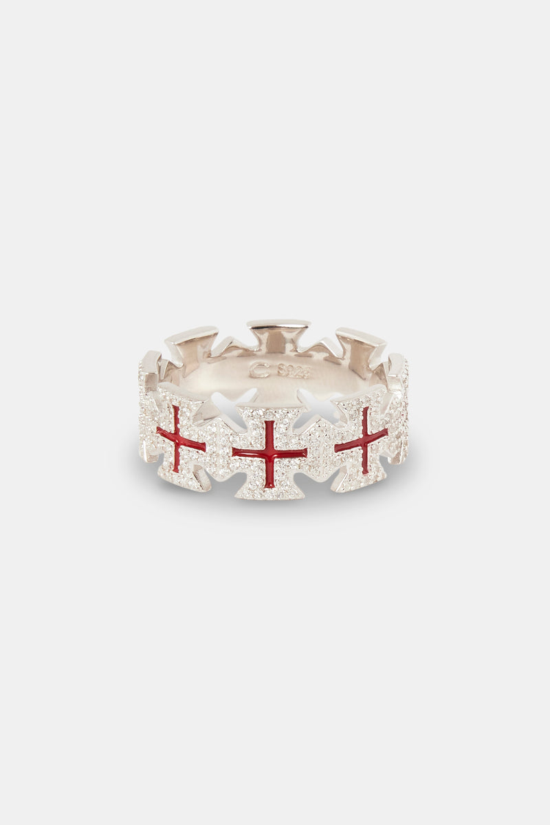 Red Enamel Cross Motif Ring - 8mm