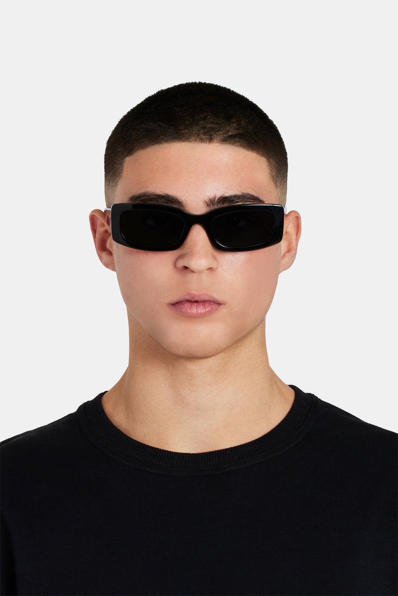 Chunky Narrow Square Acetate Frame Sunglasses - Black