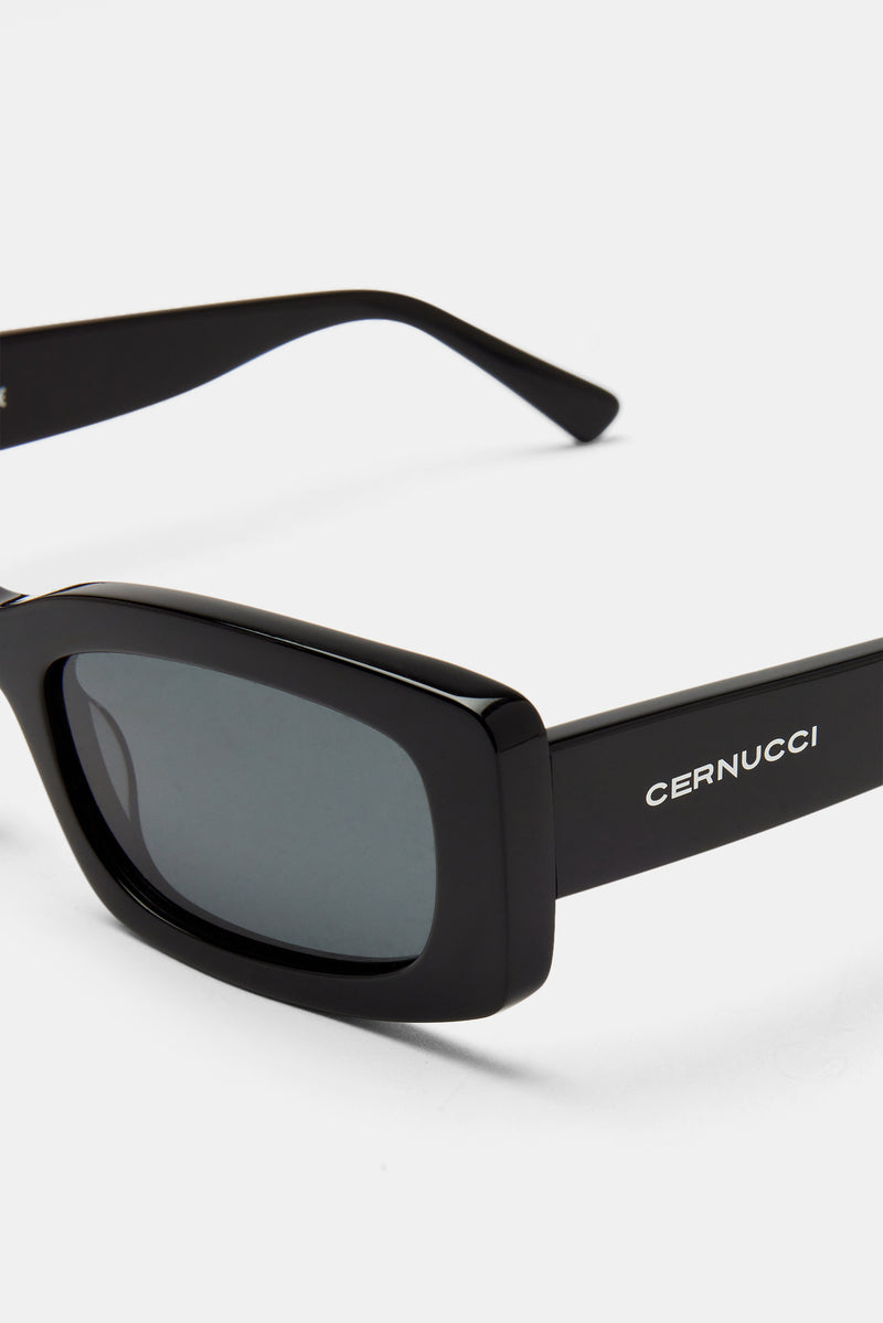 Chunky Narrow Square Acetate Frame Sunglasses - Black