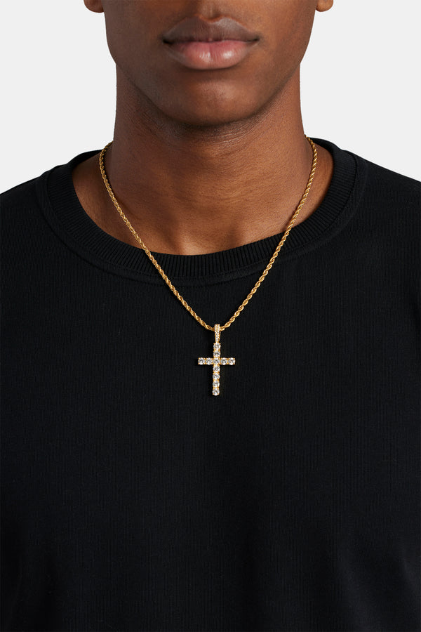 Iced Cross Pendant - Gold