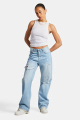 Relaxed Ripped Jeans With Distressing - Light Blue