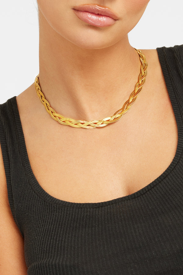 8mm Flat Plait Snake Chain - Gold