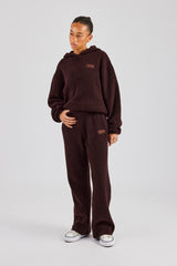 Knit Boxy Embroidered Tracksuit - Chocolate