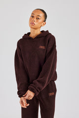 Knit Boxy Embroidered Hoodie - Chocolate