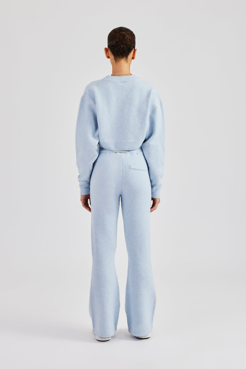 Knitted Cropped Cardigan & Flare Trouser - Baby Blue