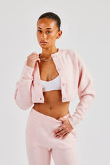 Knitted Cropped Cardigan & Flare Trouser - Baby Pink