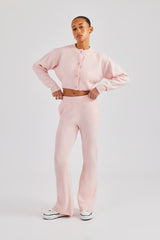 Knitted Cropped Cardigan & Flare Trouser - Baby Pink