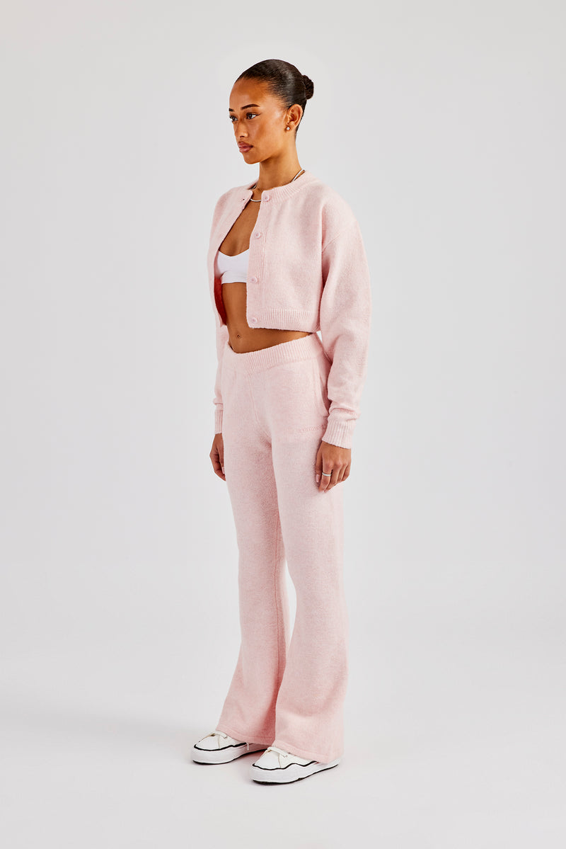 Knitted Cropped Cardigan & Flare Trouser - Baby Pink