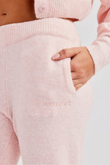 Knitted Cropped Cardigan & Flare Trouser - Baby Pink