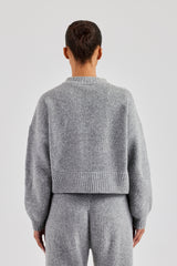 Knitted Zip Front Bomber - Grey