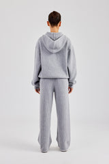 Knit Boxy Raglan Embroidered Tracksuit - Grey