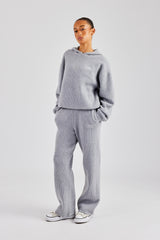 Knit Boxy Raglan Embroidered Tracksuit - Grey