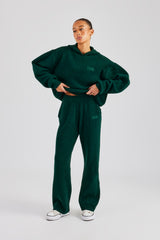 Knit Boxy Embroidered Tracksuit - Forest Green