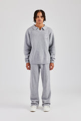 Knit Collared Sweat & Jogger Set - Grey