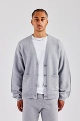 Boxy Button Front Cardigan - Grey