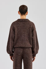 Knit Funnel Neck Sweater - Chocolate