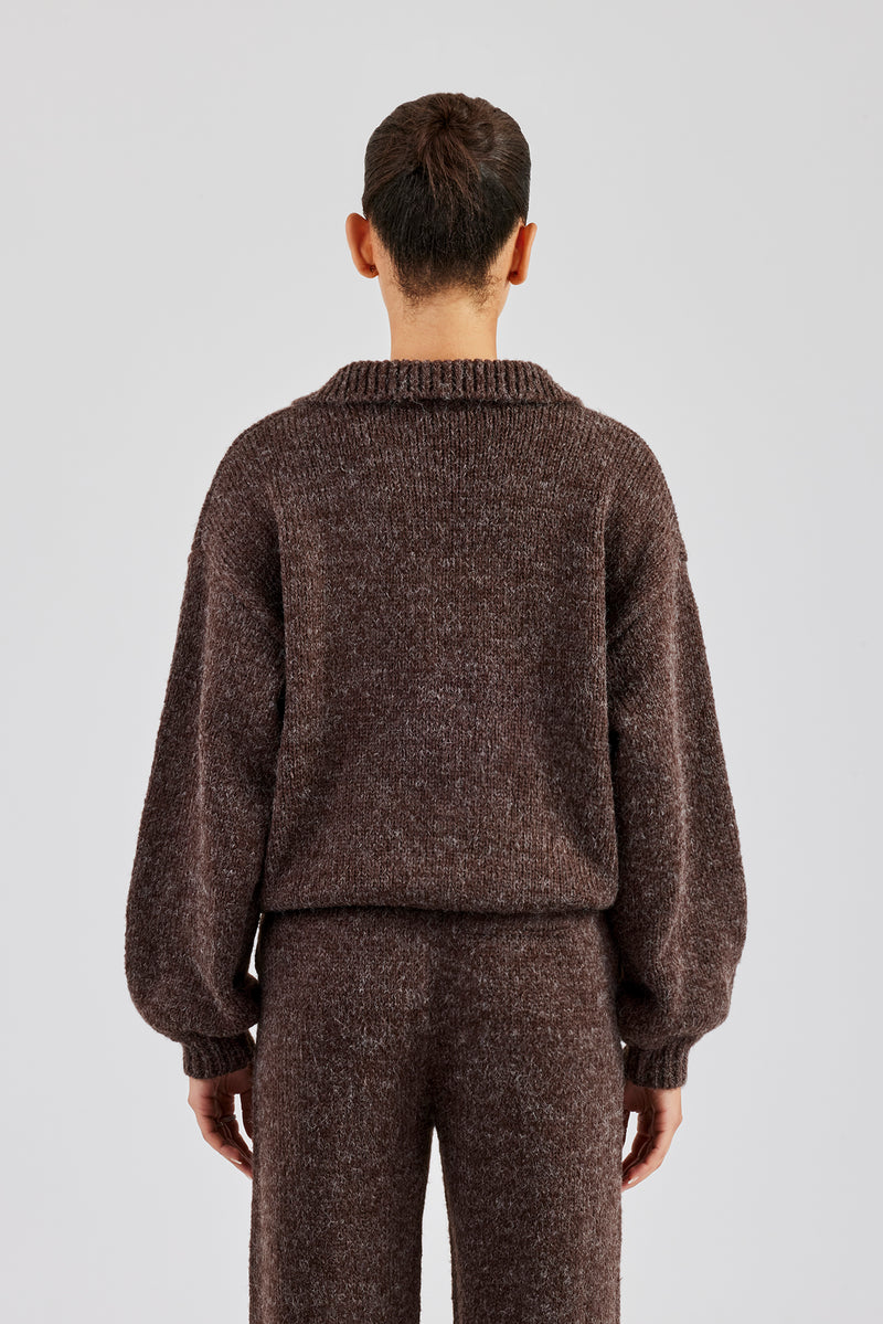 Knit Funnel Neck Sweater - Chocolate