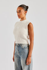 Womens Cable Knit Vest - Off White