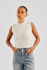 Womens Cable Knit Vest - Off White